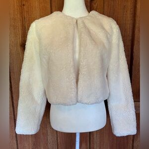 Planet Gold Cropped Faux Fur Long Sleeve Jacket  Off White Women’s Size M